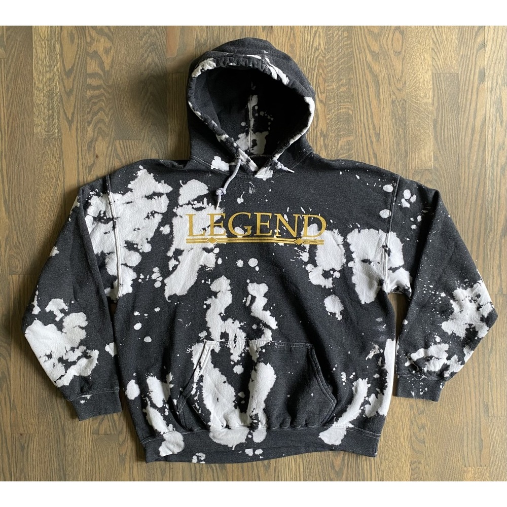 Bob Marley Zion Rootswear Legend Hoodie Bleach Washed Black Sweatshirt Men Large